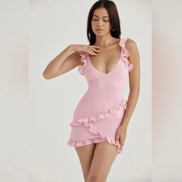 House of CB | Pink Quartz Ruffle Mini Dress | Size L - Picture 4 of 11